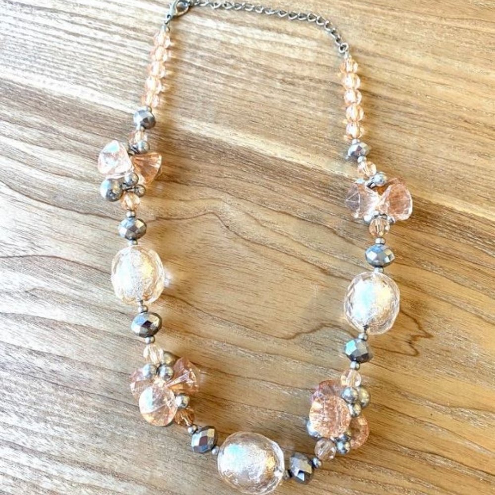Silver and Taupe Beaded Cluster Necklace
